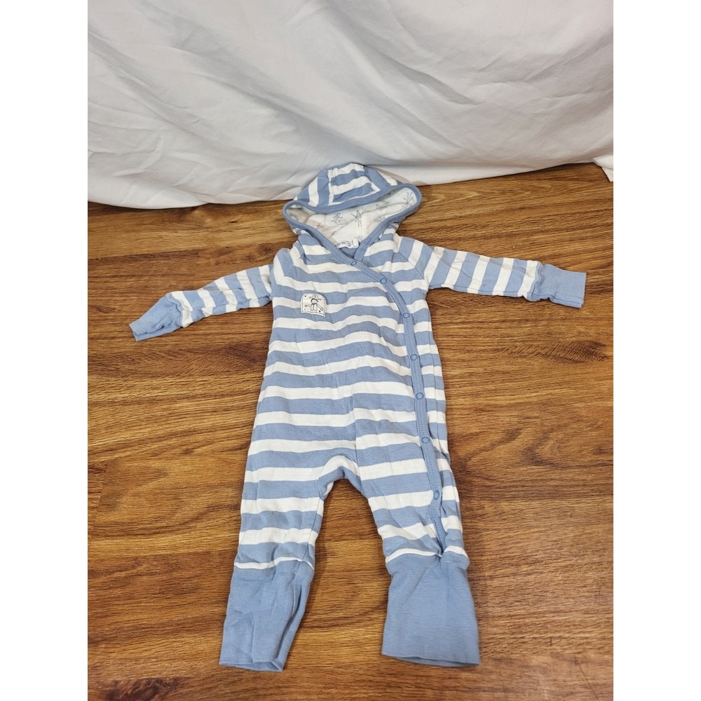 Under the Nile Baby Boy NB-3M One Piece Outfit Blue/White Long Sleeve/Pant Lined